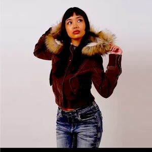 Women's Brown Fur-Trimmed Jacket